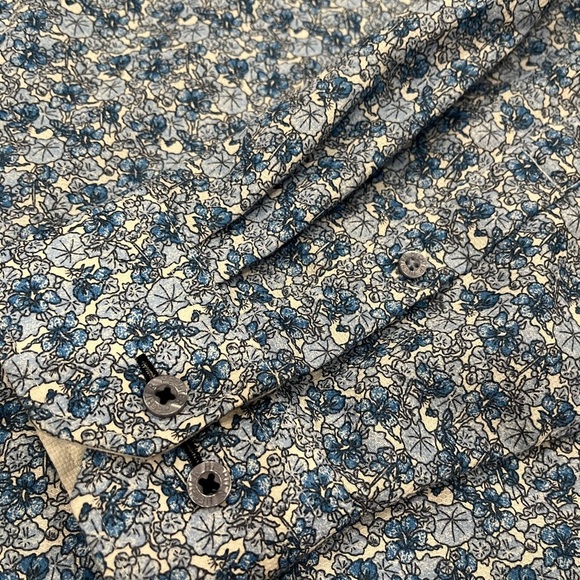 [17-17.5]Daniel Hechter Men Blue Floral Patterned Cotton Non Iron Dress Shirt - Picture 2 of 10